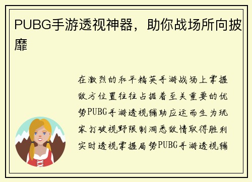 PUBG手游透视神器，助你战场所向披靡